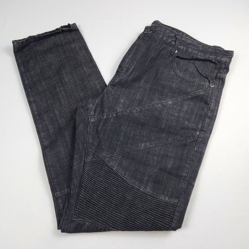 Decibel Black Moto Biker Jeans Mens 40x34 Faded Edgy Ribbed Streetwear
